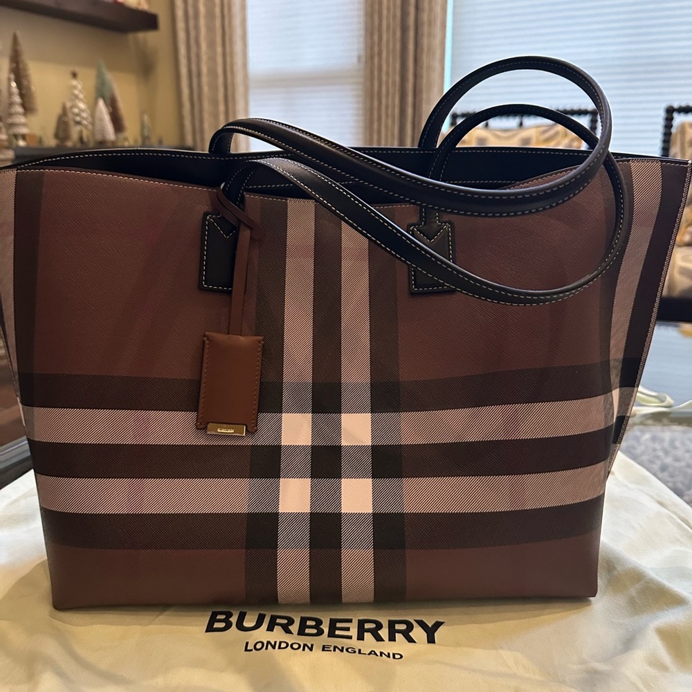 Burberry Medium Check E-Canvas & Leather Tote